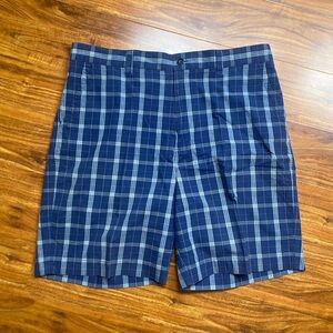JWN Men's Navy White Plaid Cotton Casual Shorts Size 38 Coastal Vacation Beach